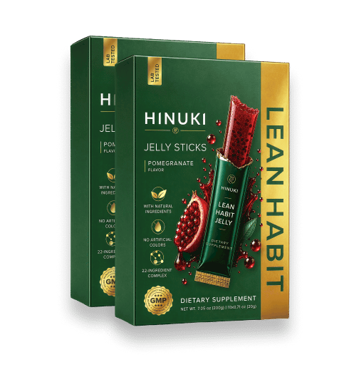 Hinuki 2 pakkauksen setti — kaksi vihreää Lean Habit -hyytelötikkurasiaa